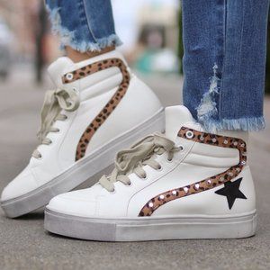 Ccocci Teagan High Top White Leopard Print Sneaker